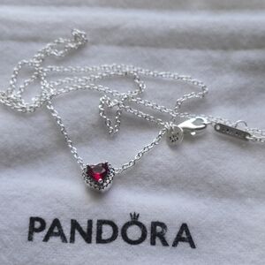 Pandora Silver Necklace with Ruby Red Heart